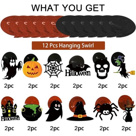 Halloween Hanging Decorations 36 PCS Ghost Pumpkin Witches Ceiling Swirls Party - Picture 4 of 7